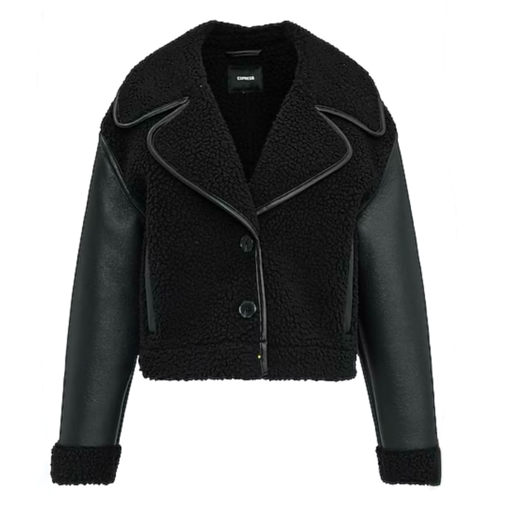 NWT Black Shearling & Leather Jacket sheep coat superdown anja bomber l’academie